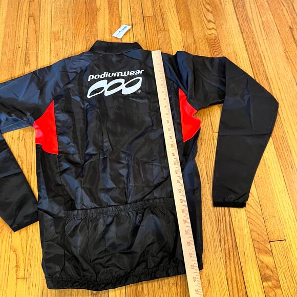 Podium Wear Jacket Mens Small Cycling Full Zip Windbreaker Pocket Jersey Black - Picture 7 of 8